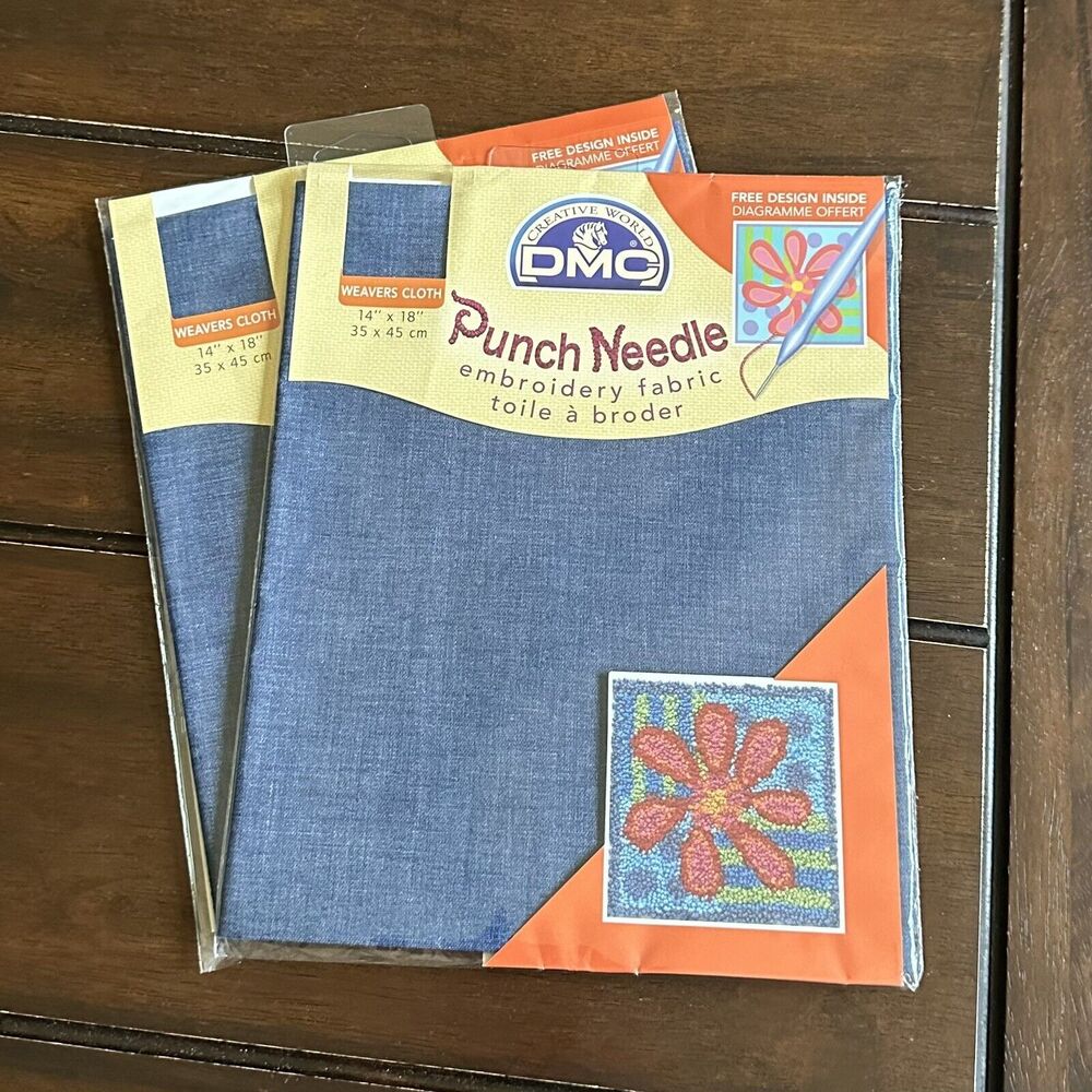 Set of 2 DMC Punch Needle Weavers Cloth Embroidery Fabric 14x18 Denim 792